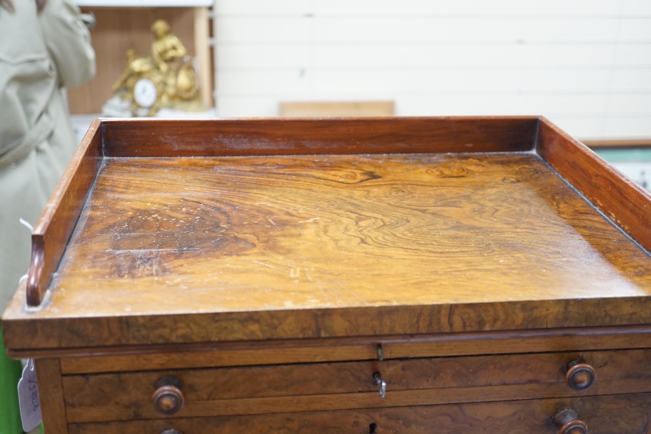 A Victorian walnut six drawer table top miniature collector’s chest, 58cm tall